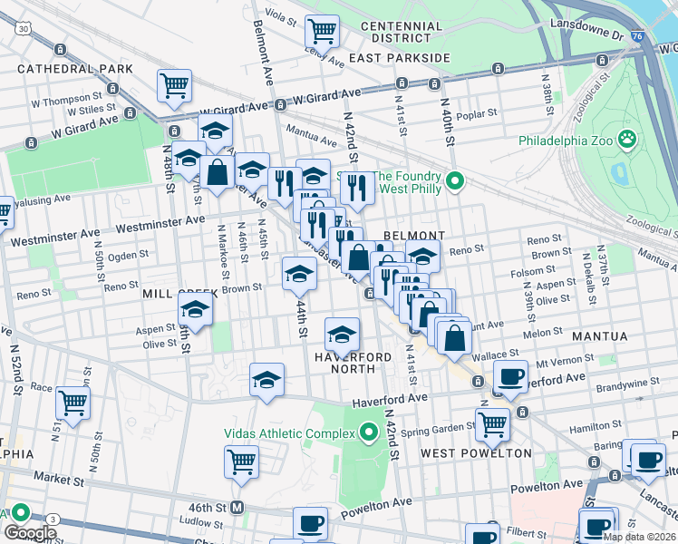 map of restaurants, bars, coffee shops, grocery stores, and more near 806 Brooklyn Street in Philadelphia