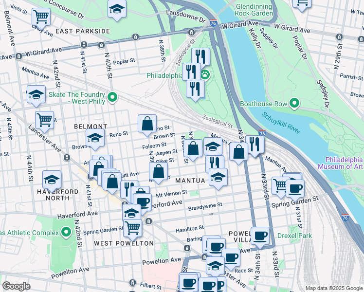 map of restaurants, bars, coffee shops, grocery stores, and more near 746 North Dekalb Street in Philadelphia