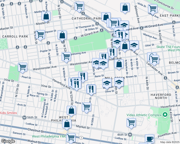 map of restaurants, bars, coffee shops, grocery stores, and more near in Philadelphia
