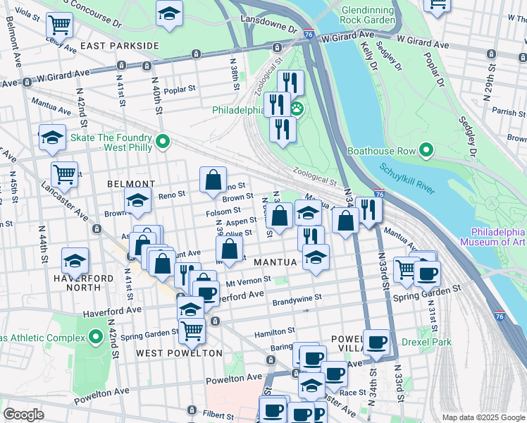 map of restaurants, bars, coffee shops, grocery stores, and more near 746 North Dekalb Street in Philadelphia