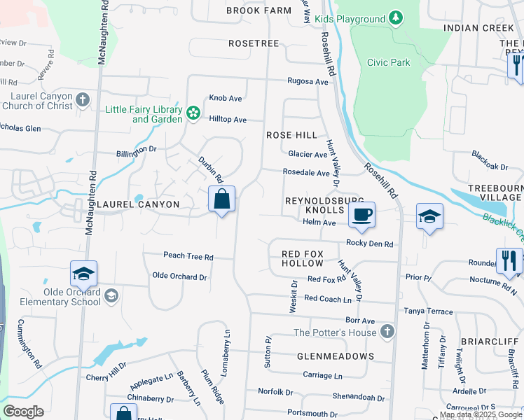 map of restaurants, bars, coffee shops, grocery stores, and more near 663 Andrea Place in Reynoldsburg