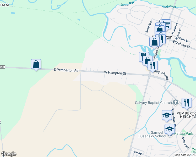 map of restaurants, bars, coffee shops, grocery stores, and more near 191 West Hampton Street in Pemberton