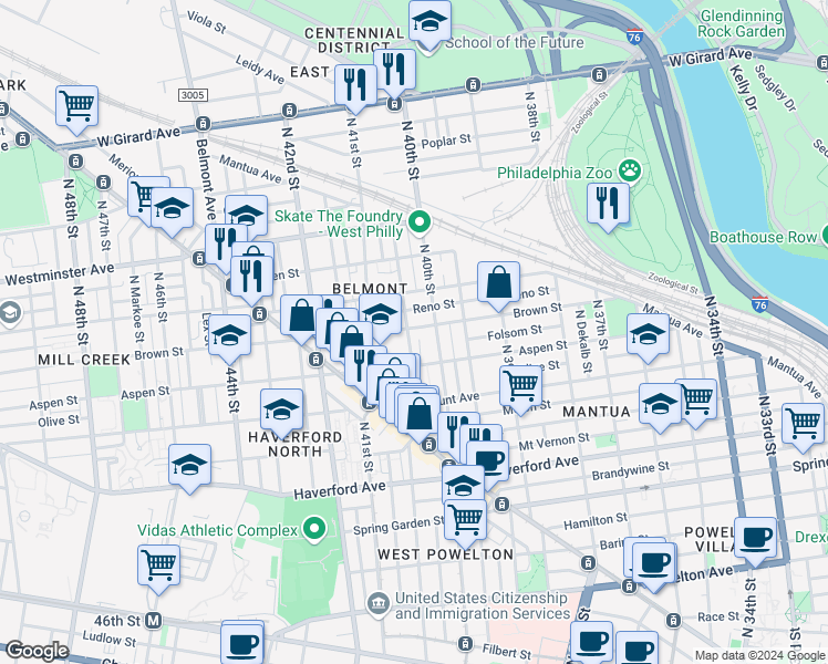 map of restaurants, bars, coffee shops, grocery stores, and more near 807 North Preston Street in Philadelphia