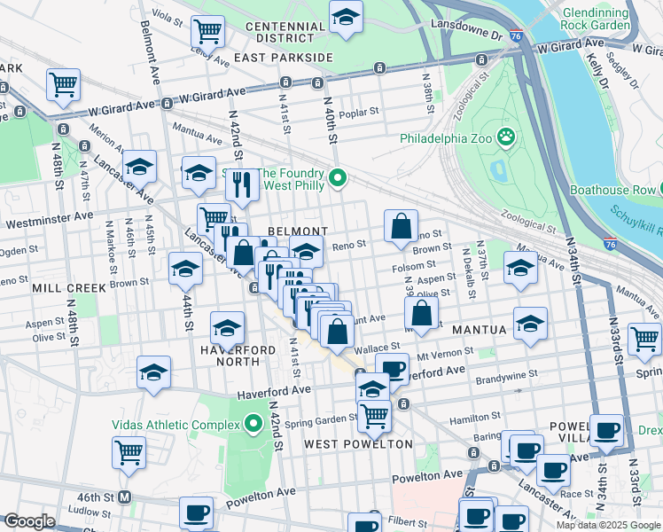 map of restaurants, bars, coffee shops, grocery stores, and more near 807 North Preston Street in Philadelphia