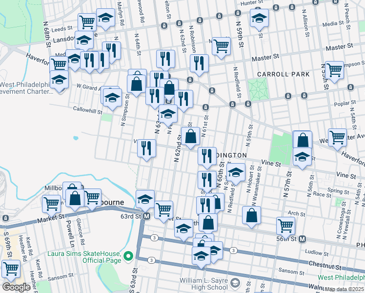 map of restaurants, bars, coffee shops, grocery stores, and more near 318 Horton Street in Philadelphia