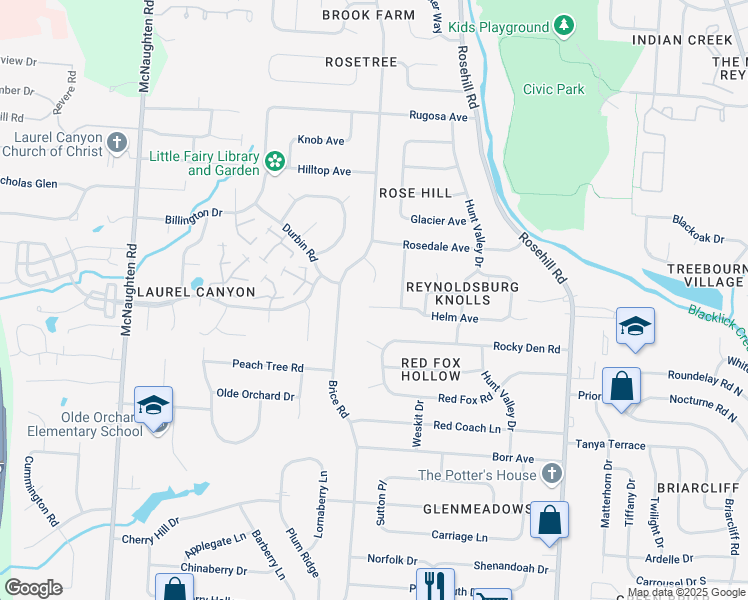map of restaurants, bars, coffee shops, grocery stores, and more near 663 Andrea Place in Reynoldsburg