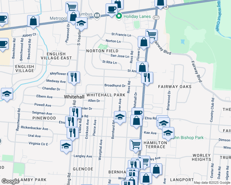 map of restaurants, bars, coffee shops, grocery stores, and more near 376 Beaver Avenue in Whitehall