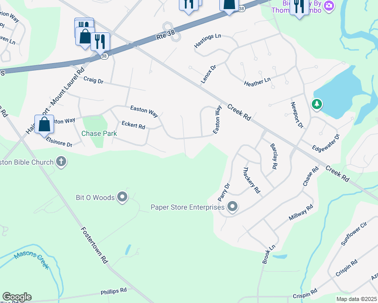 map of restaurants, bars, coffee shops, grocery stores, and more near 5 South Deer Place in Hainesport
