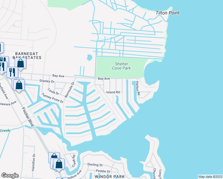 map of restaurants, bars, coffee shops, grocery stores, and more near 108 Tiller Drive in Toms River