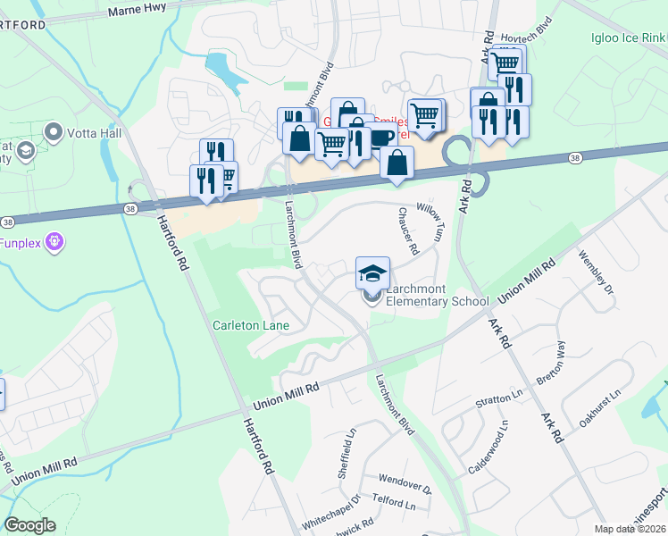 map of restaurants, bars, coffee shops, grocery stores, and more near 538B Willow Turn in Mount Laurel Township