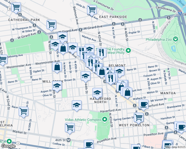 map of restaurants, bars, coffee shops, grocery stores, and more near in Philadelphia