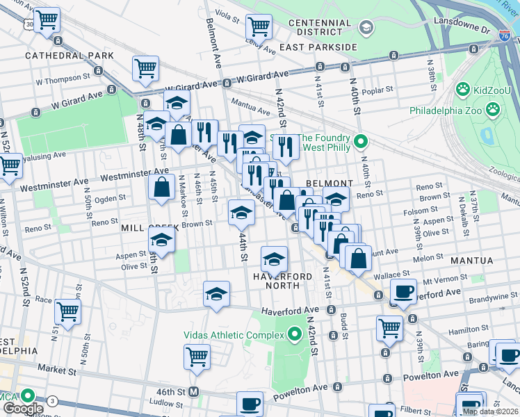 map of restaurants, bars, coffee shops, grocery stores, and more near in Philadelphia