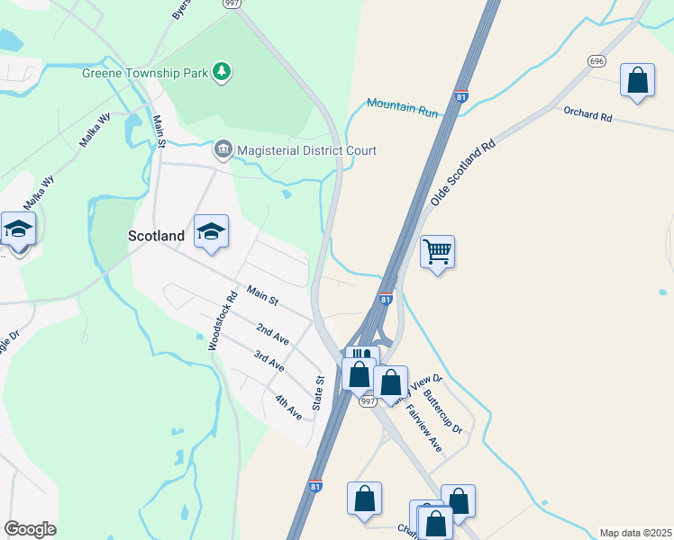 map of restaurants, bars, coffee shops, grocery stores, and more near 1411 Doron Drive in Chambersburg
