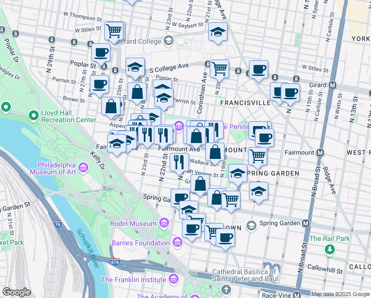 map of restaurants, bars, coffee shops, grocery stores, and more near in Philadelphia
