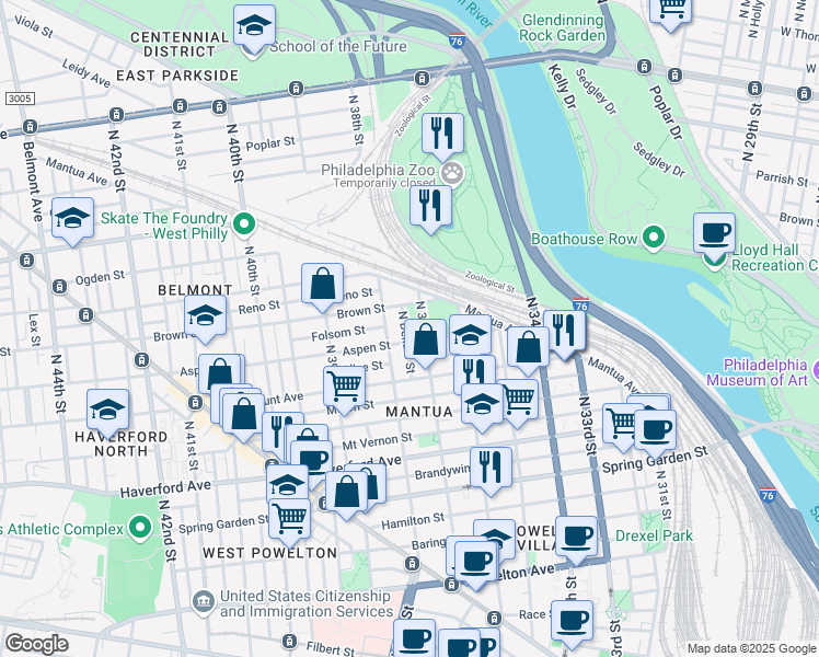 map of restaurants, bars, coffee shops, grocery stores, and more near 737 North Dekalb Street in Philadelphia