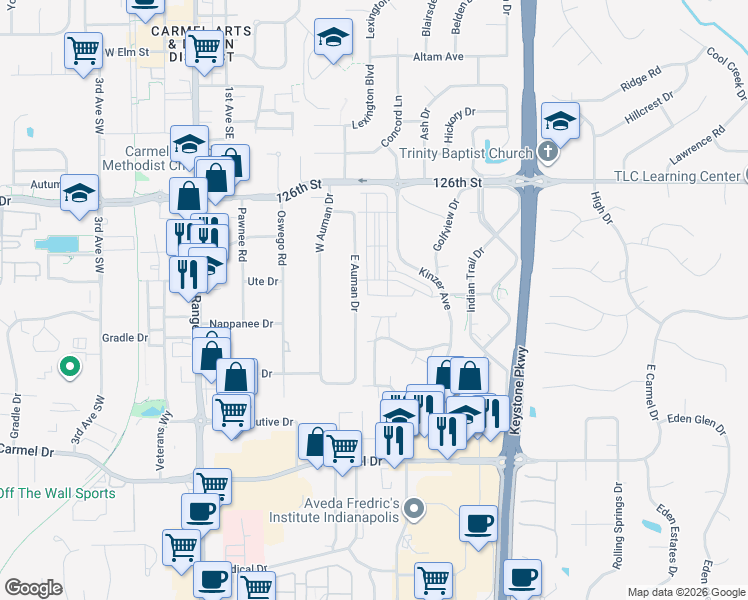 map of restaurants, bars, coffee shops, grocery stores, and more near 526 Steinbeck Place in Carmel