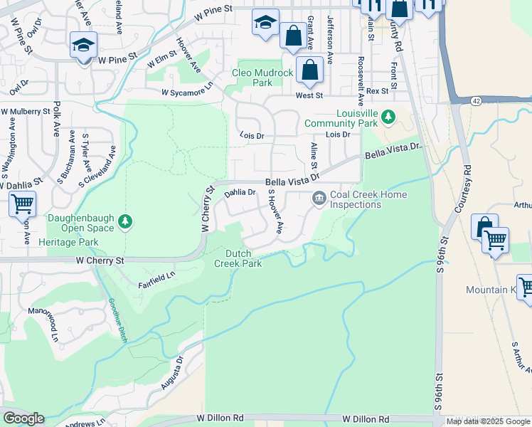map of restaurants, bars, coffee shops, grocery stores, and more near 394 Lilac Circle in Louisville