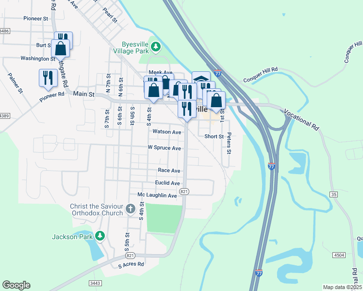 map of restaurants, bars, coffee shops, grocery stores, and more near 244 South 2nd Street in Byesville