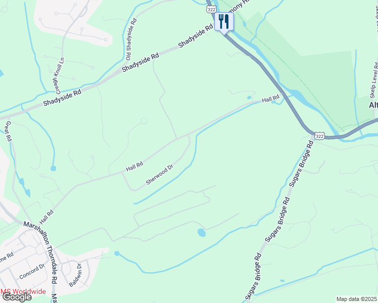 map of restaurants, bars, coffee shops, grocery stores, and more near 1302 Sherwood Drive in Chester County