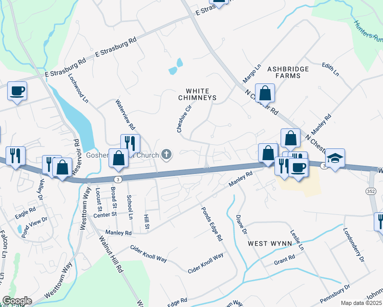 map of restaurants, bars, coffee shops, grocery stores, and more near 12 Harrison Road East in West Chester