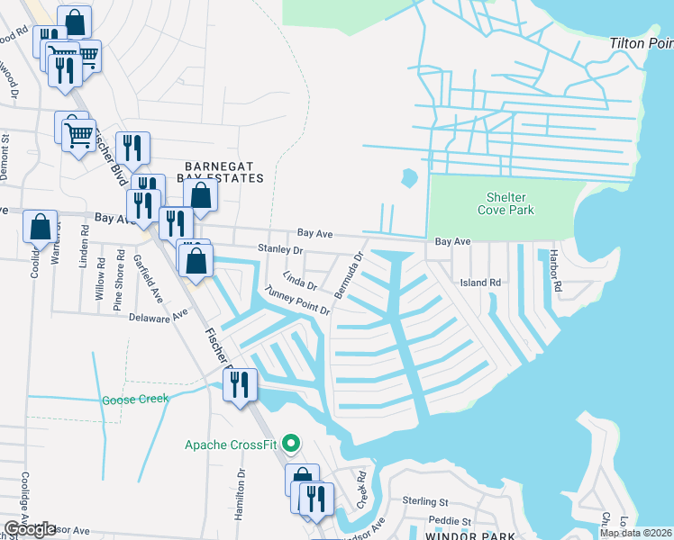 map of restaurants, bars, coffee shops, grocery stores, and more near 777 Simmons Drive in Toms River