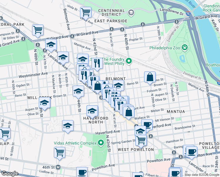 map of restaurants, bars, coffee shops, grocery stores, and more near 814 North Holly Street in Philadelphia