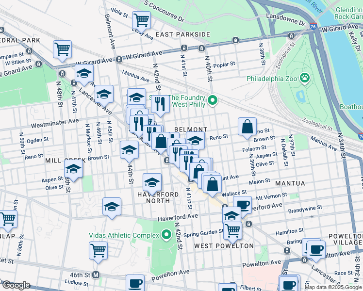 map of restaurants, bars, coffee shops, grocery stores, and more near 811 North Holly Street in Philadelphia