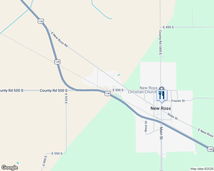 map of restaurants, bars, coffee shops, grocery stores, and more near 9582 East 500 South in New Ross