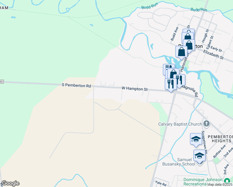 map of restaurants, bars, coffee shops, grocery stores, and more near 191 West Hampton Street in Pemberton