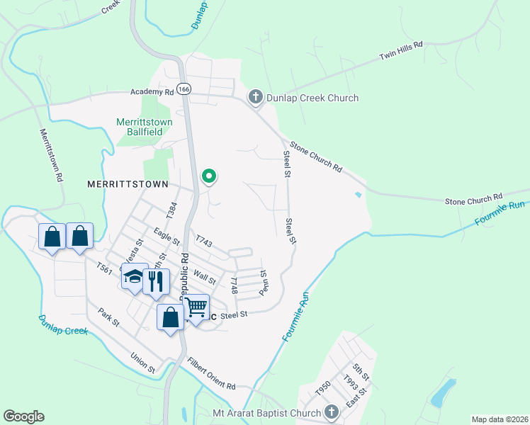 map of restaurants, bars, coffee shops, grocery stores, and more near 105 Black Oak Road in Grindstone