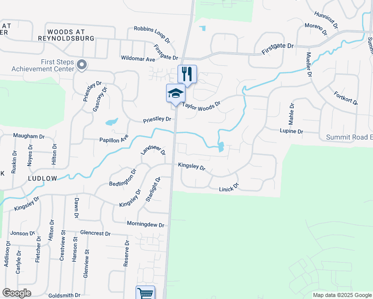 map of restaurants, bars, coffee shops, grocery stores, and more near 8617 Taylor Road in Reynoldsburg
