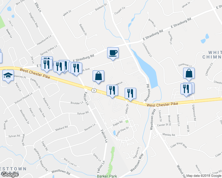 map of restaurants, bars, coffee shops, grocery stores, and more near 116 Melissa Lane in West Chester
