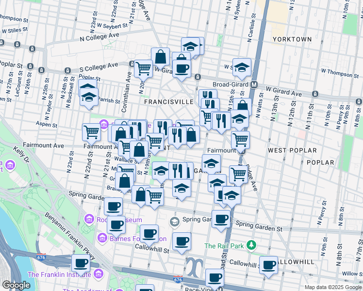 map of restaurants, bars, coffee shops, grocery stores, and more near in Philadelphia
