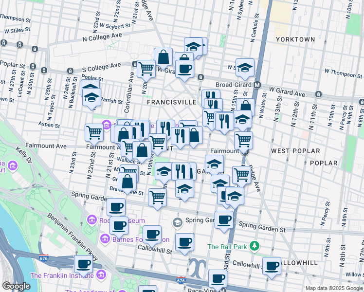 map of restaurants, bars, coffee shops, grocery stores, and more near in Philadelphia