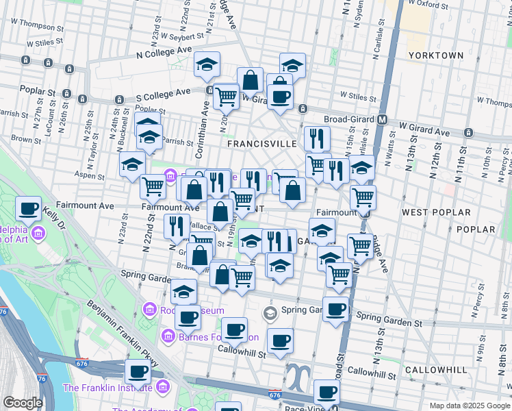 map of restaurants, bars, coffee shops, grocery stores, and more near in Philadelphia