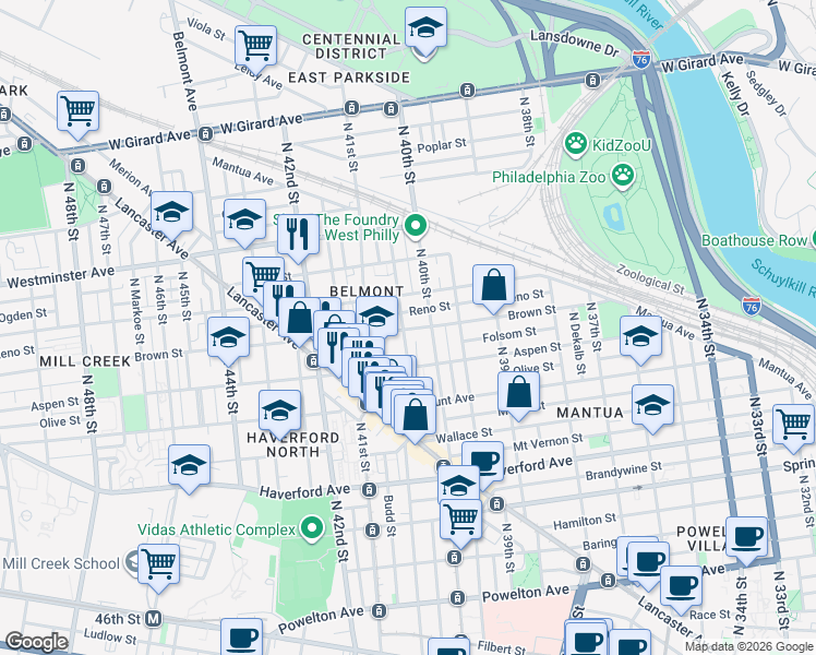map of restaurants, bars, coffee shops, grocery stores, and more near 807 North Preston Street in Philadelphia