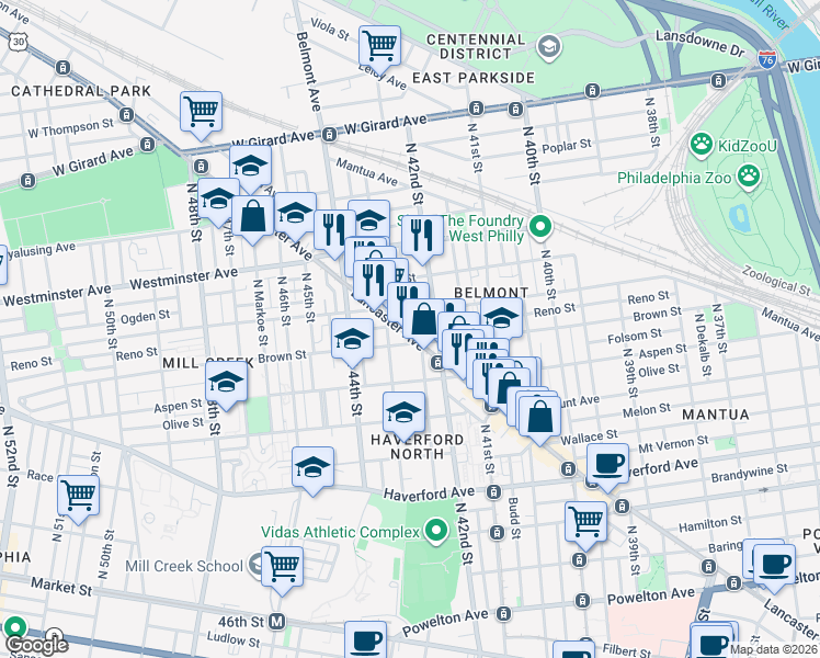 map of restaurants, bars, coffee shops, grocery stores, and more near in Philadelphia