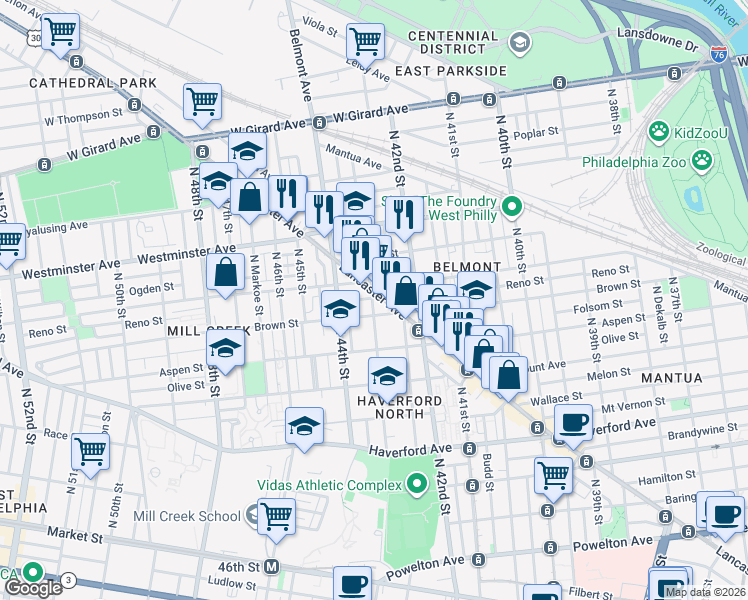 map of restaurants, bars, coffee shops, grocery stores, and more near in Philadelphia