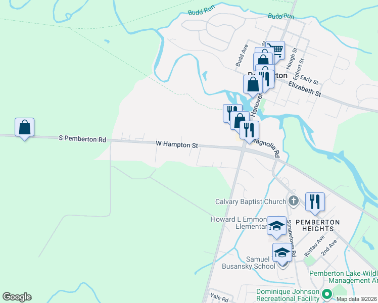 map of restaurants, bars, coffee shops, grocery stores, and more near 14 Davis Court in Pemberton