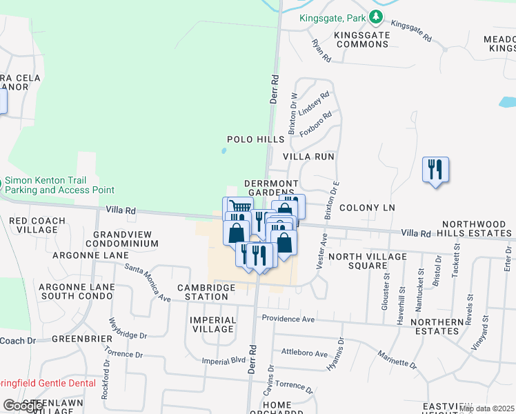 map of restaurants, bars, coffee shops, grocery stores, and more near 940 Villa Rd in Springfield