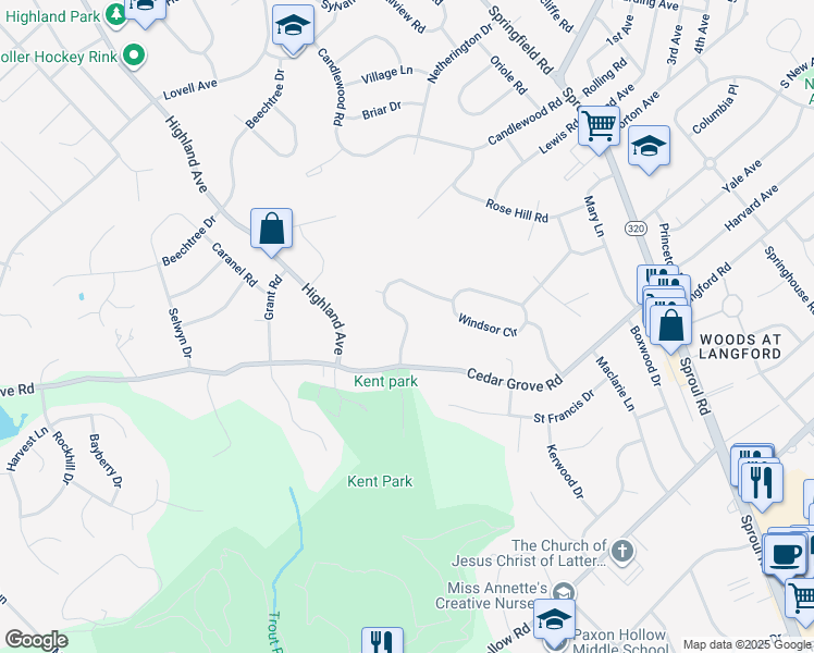 map of restaurants, bars, coffee shops, grocery stores, and more near 2509 Parke Ln in Broomall