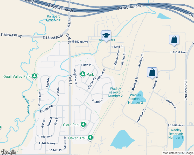 map of restaurants, bars, coffee shops, grocery stores, and more near 15038 Clayton Street in Thornton