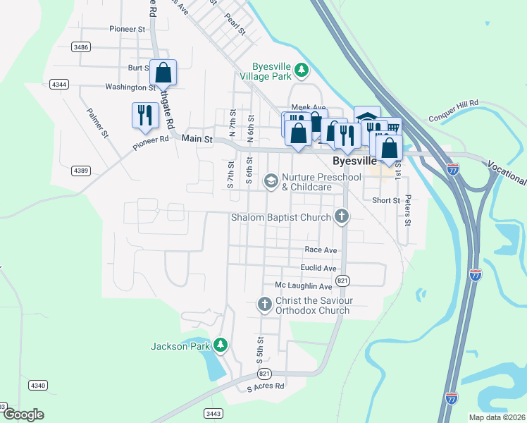 map of restaurants, bars, coffee shops, grocery stores, and more near 244 West Spruce Avenue in Byesville