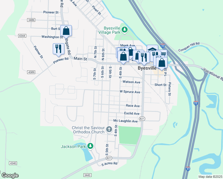 map of restaurants, bars, coffee shops, grocery stores, and more near 244 West Spruce Avenue in Byesville