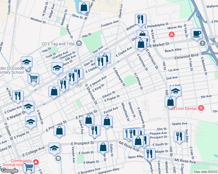map of restaurants, bars, coffee shops, grocery stores, and more near 901 Wellington St in York