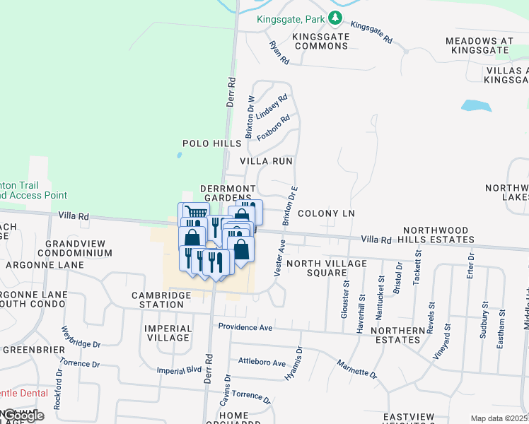 map of restaurants, bars, coffee shops, grocery stores, and more near 1039 Armsgate Road in Springfield
