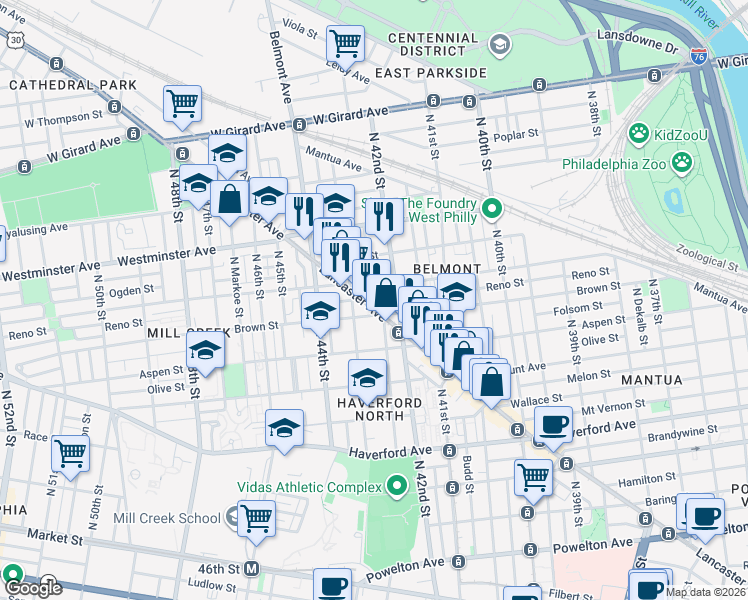 map of restaurants, bars, coffee shops, grocery stores, and more near in Philadelphia