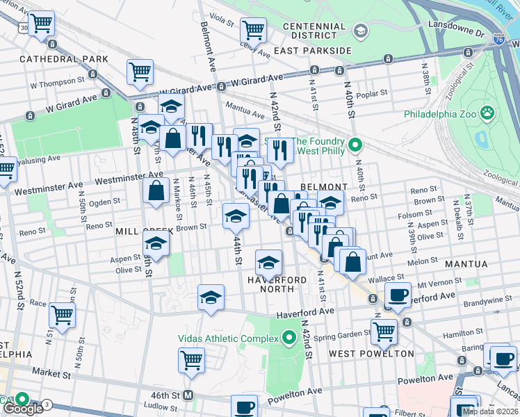 map of restaurants, bars, coffee shops, grocery stores, and more near in Philadelphia
