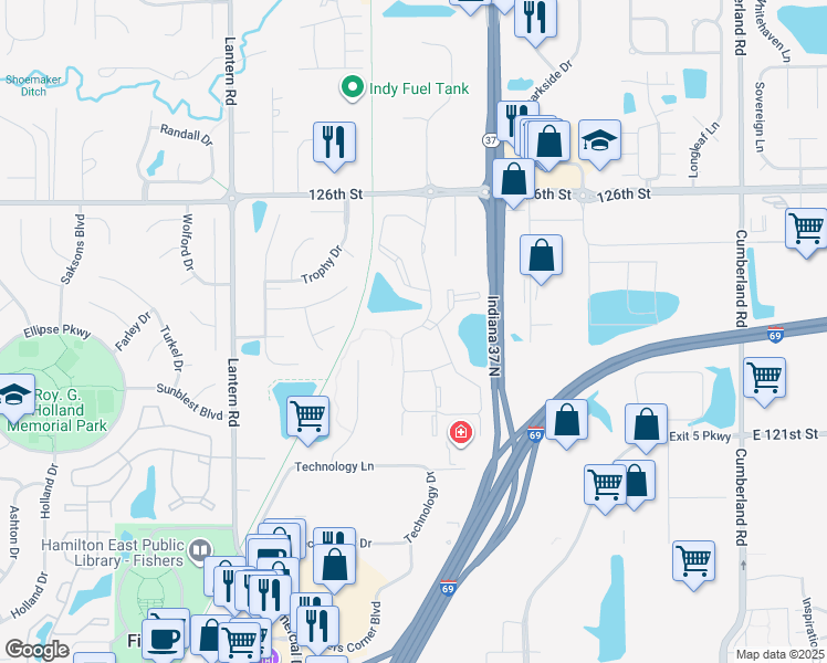 map of restaurants, bars, coffee shops, grocery stores, and more near 6184 Windsor West Drive in Fishers