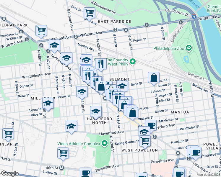 map of restaurants, bars, coffee shops, grocery stores, and more near 814 North Holly Street in Philadelphia